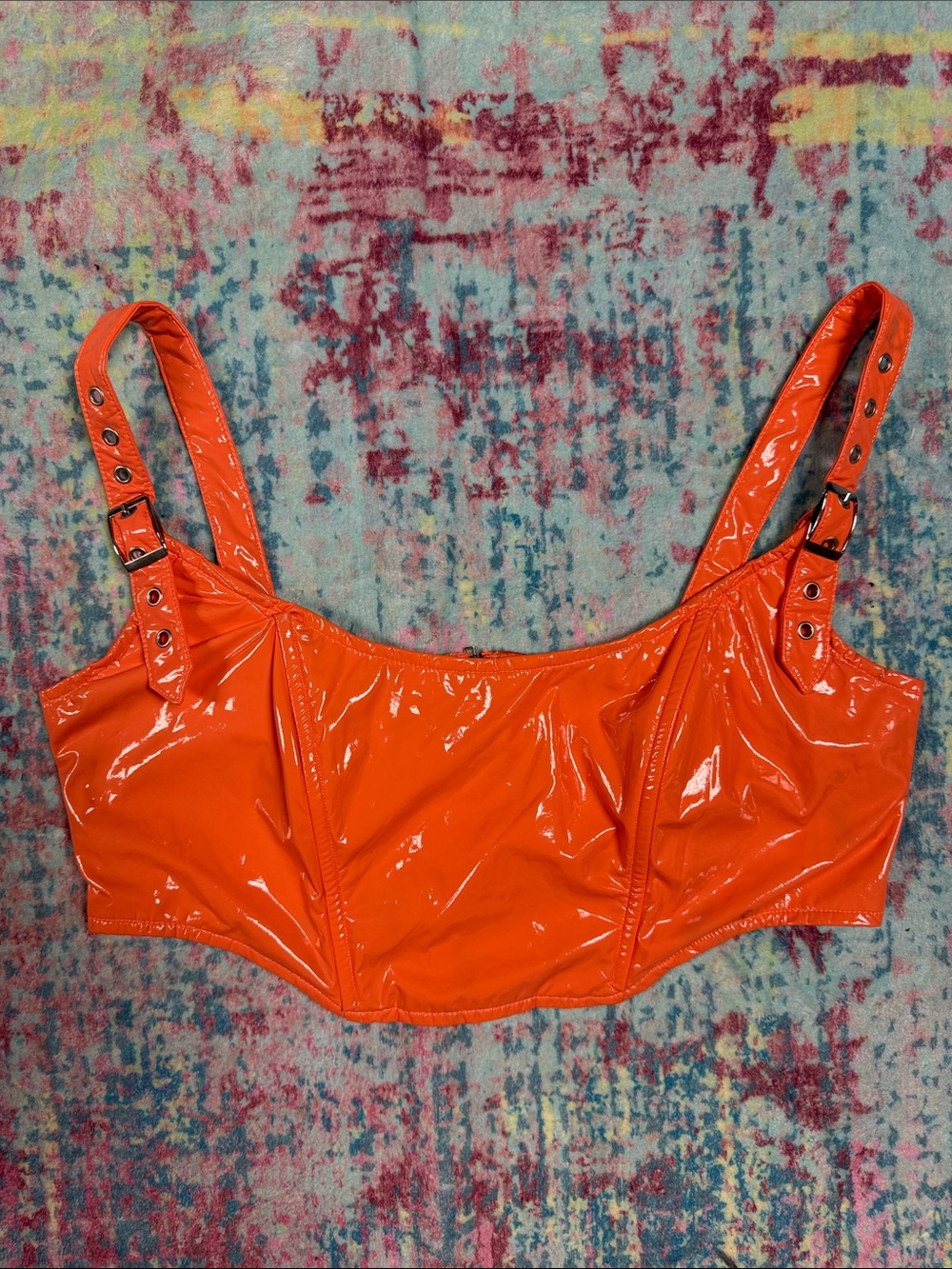 Oh Polly Shiny Orange Patent Crop Bralette